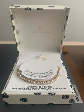 House of Harlow 1960 Gold and Clear Cubic Zirconia Tennis Bracelet